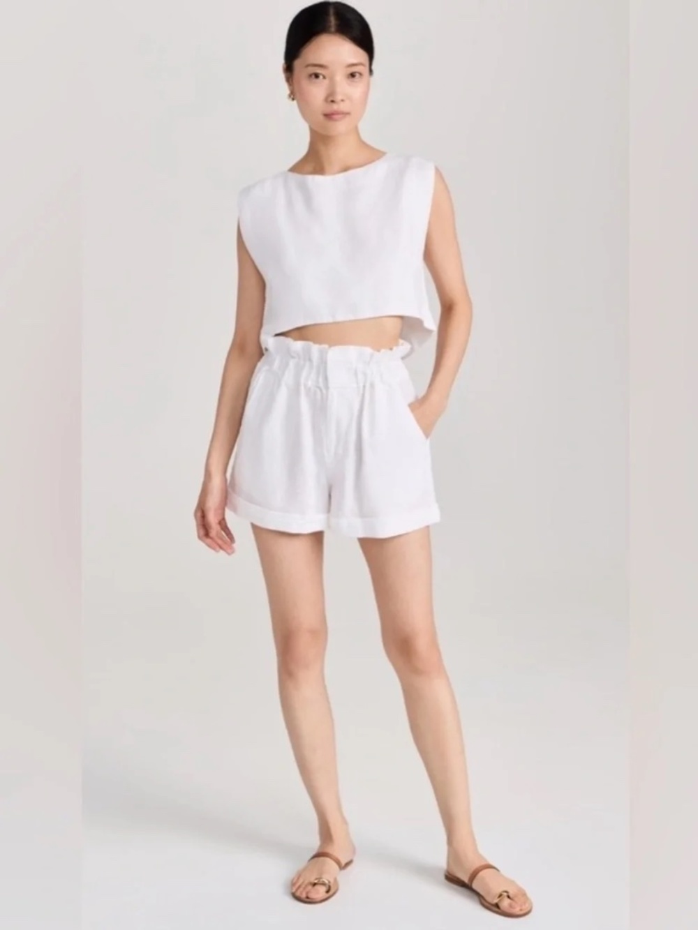 POSSE WHITE PAPER BAG LINEN SHORTS